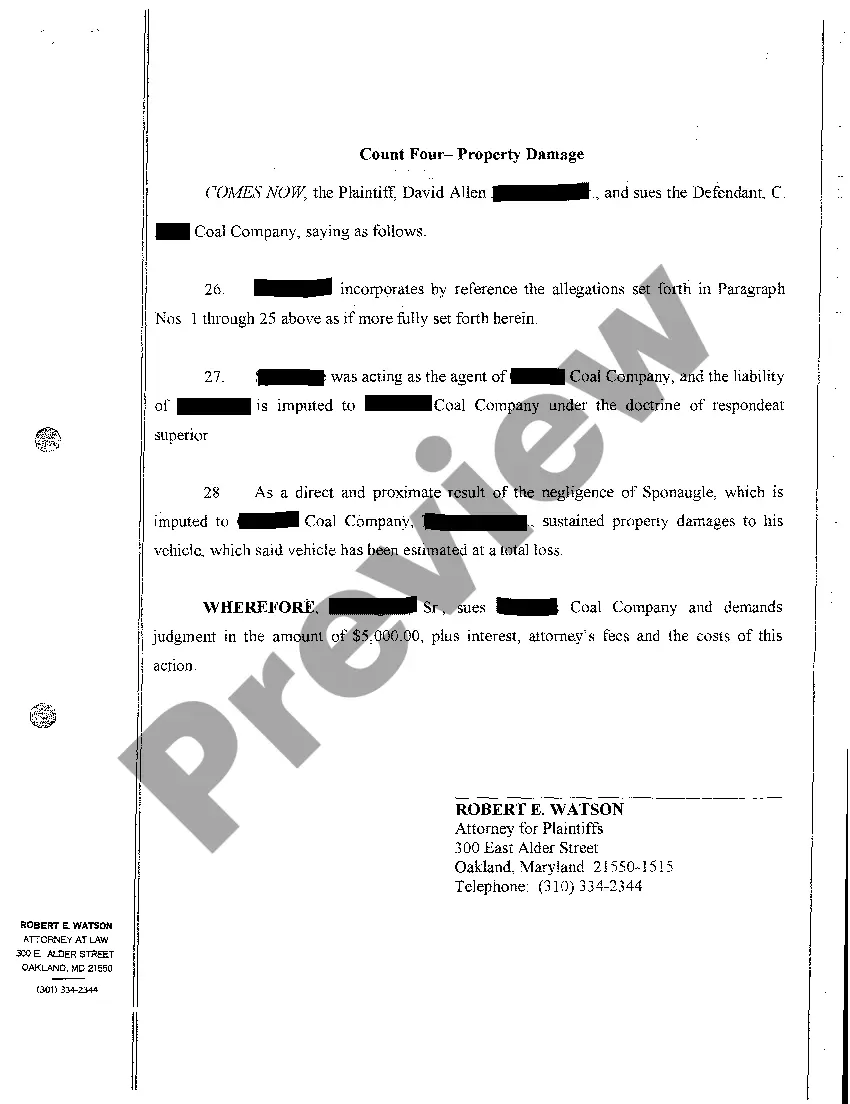 Preview A01 Complaint Personal Injury and Property Damage Due to Negligent Operation of Motor Vehicle