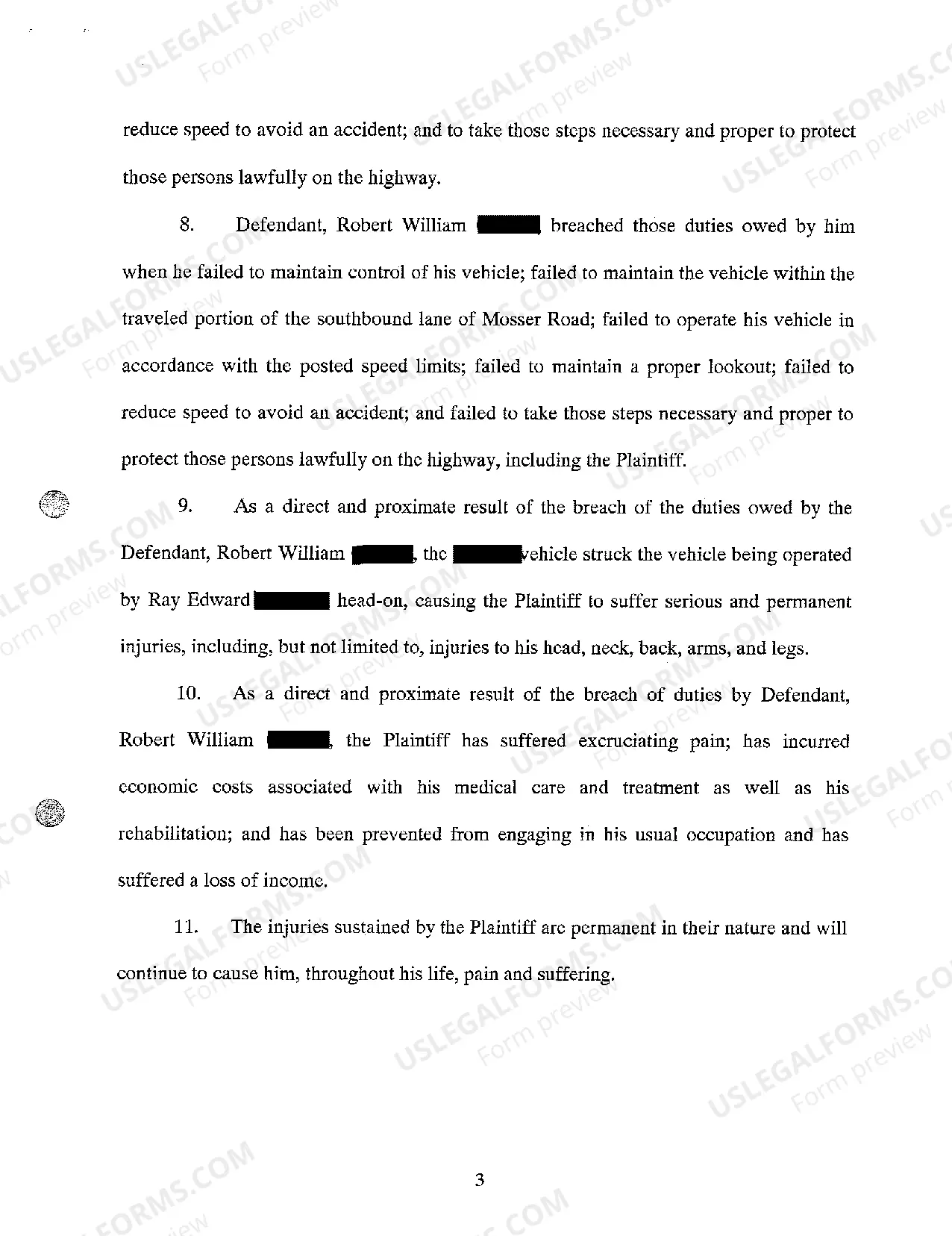 Preview A01 Complaint and Prayer for Jury Trial - Personal Injury Due to Negligent Operation of Motor Vehicle