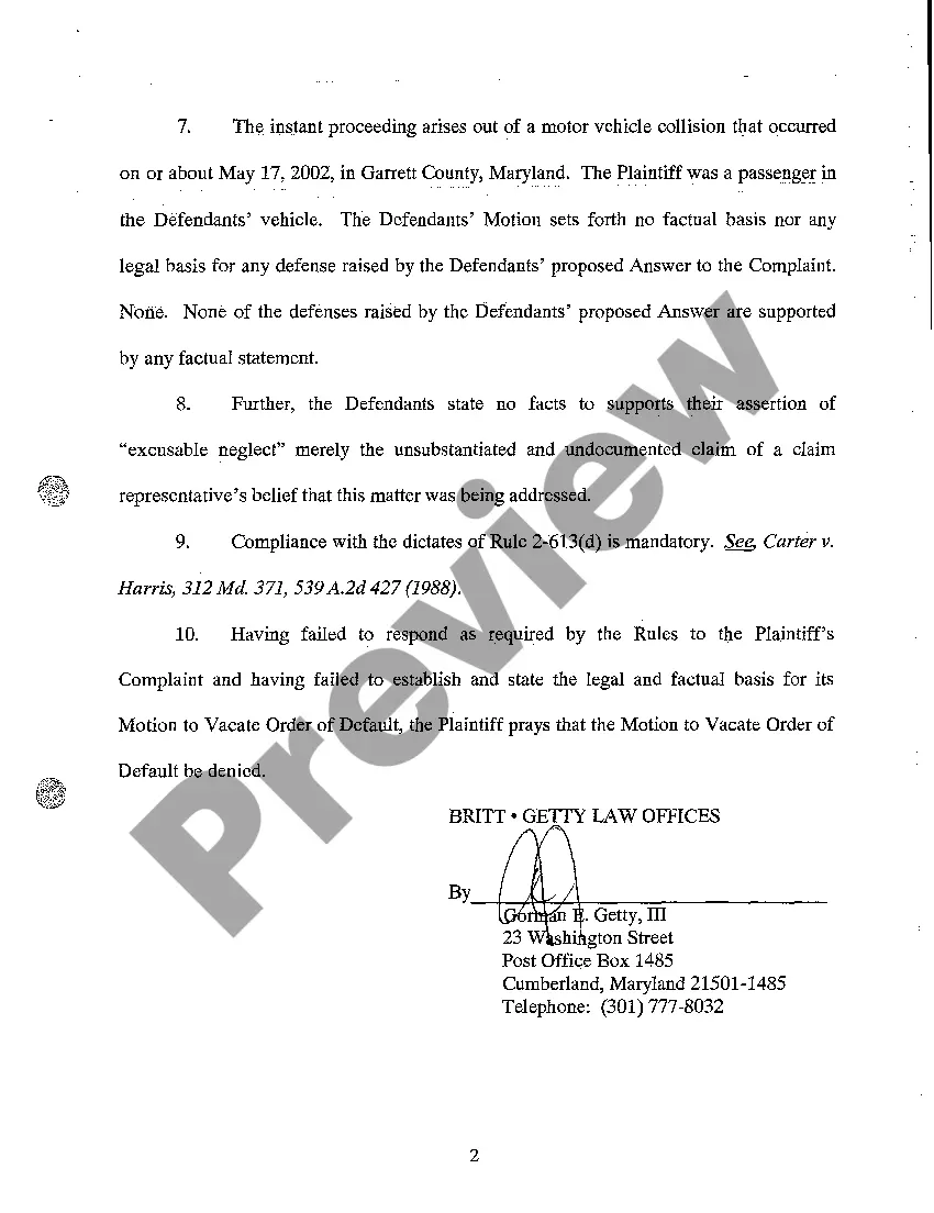 Preview A12 Answer to Motion to Vacate Order of Default