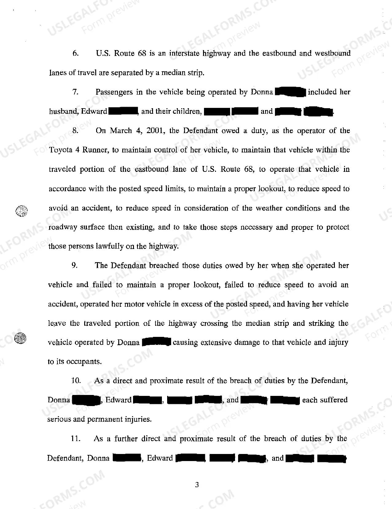 Preview A01 Complaint Personal Injury Due to Negligent Operation of Motor Vehicle