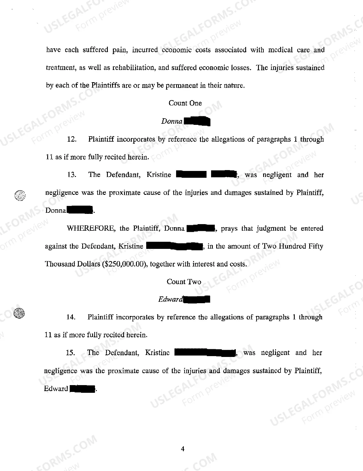 Preview A01 Complaint Personal Injury Due to Negligent Operation of Motor Vehicle