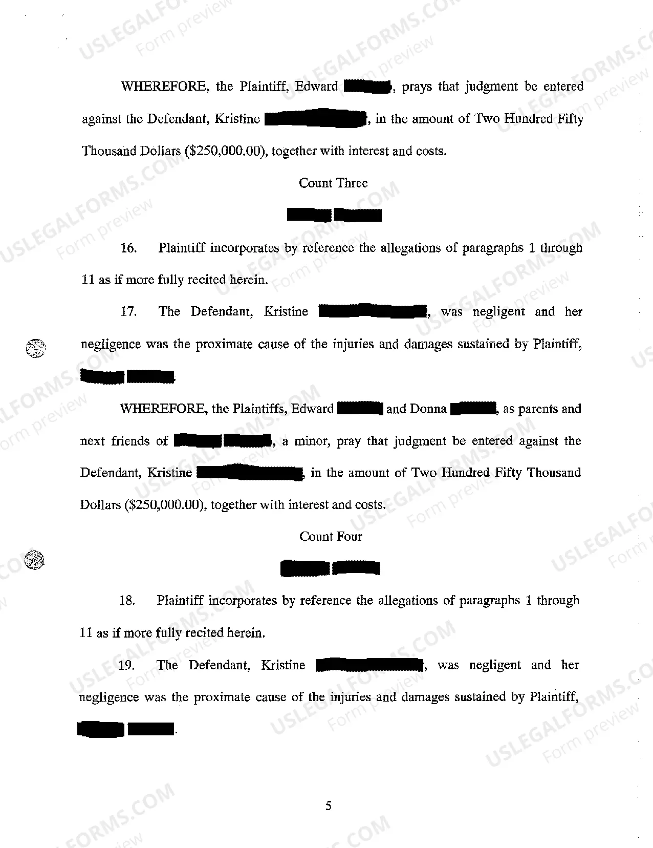 Preview A01 Complaint Personal Injury Due to Negligent Operation of Motor Vehicle