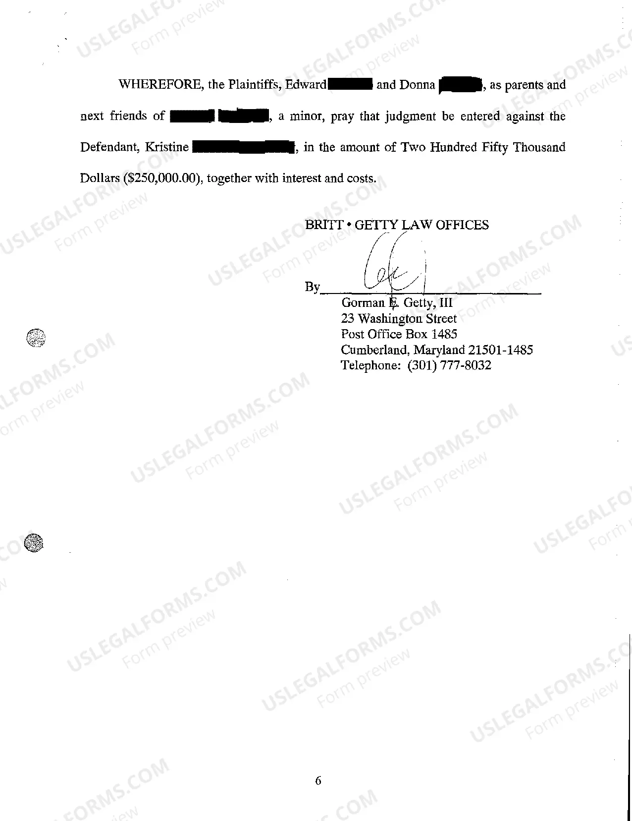 Preview A01 Complaint Personal Injury Due to Negligent Operation of Motor Vehicle