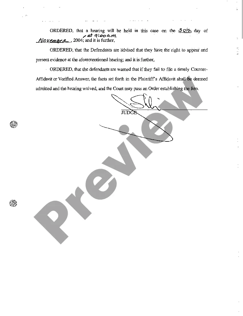 Preview A04 Show Cause Order of Why the Lien Should Not Attach