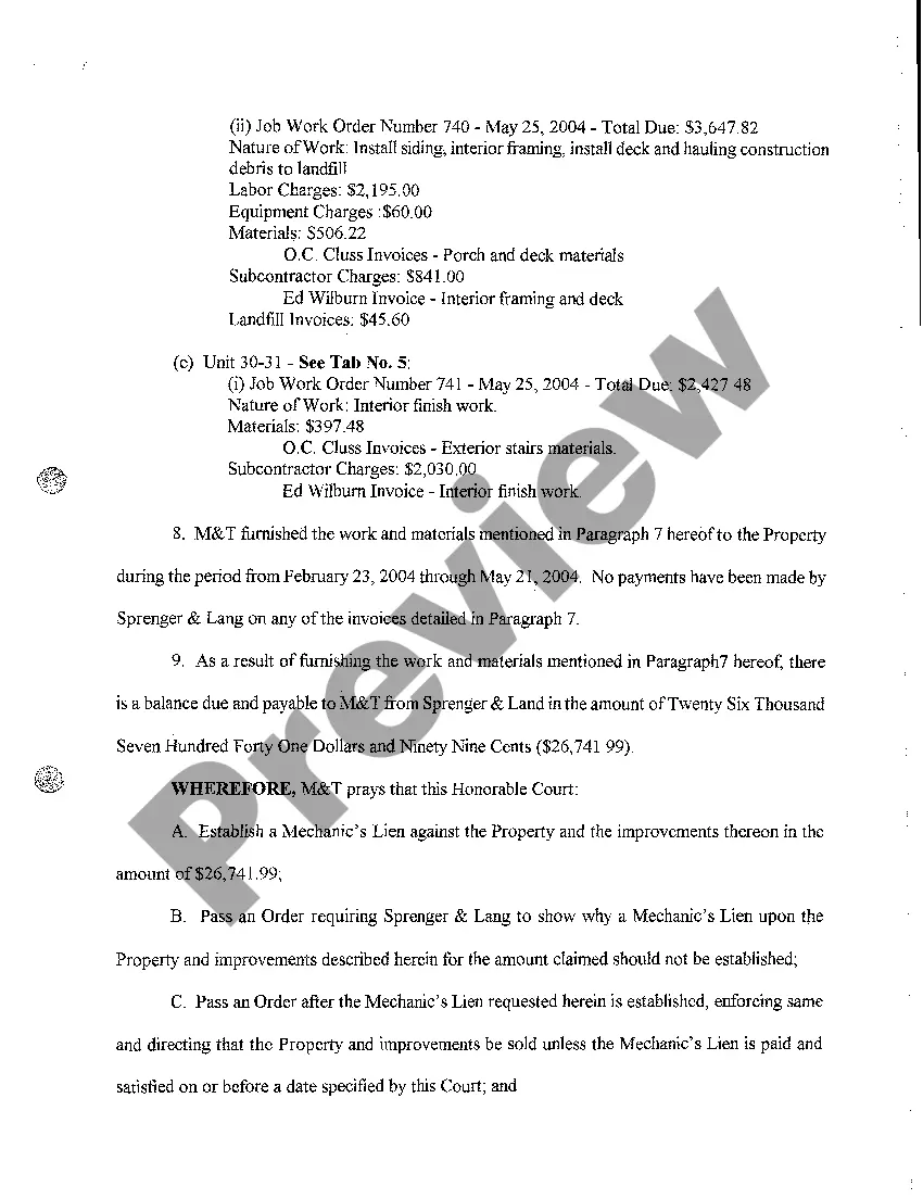 Preview A01 Petition to Establish and Enforce Mechanics' Lien