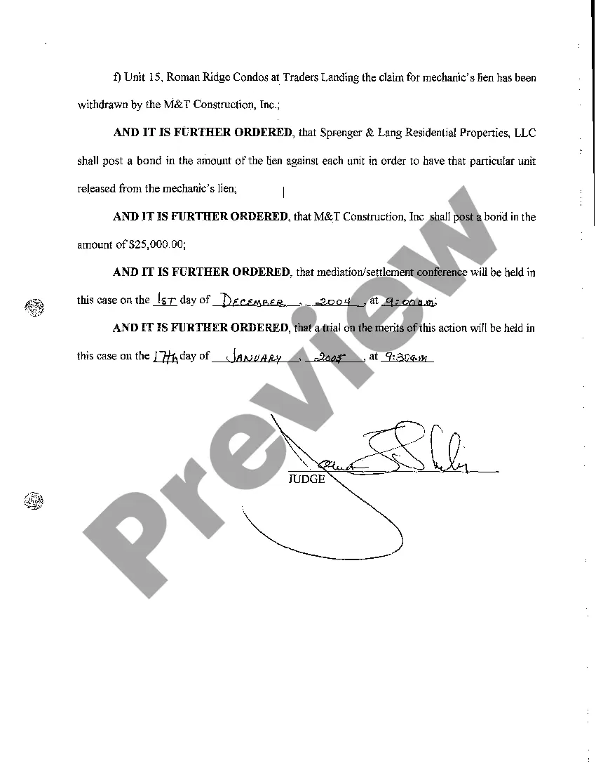 Get A11 Order Establishing an Interlocutory Mechanic's Lien Preview A11 Order Establishing an Interlocutory Mechanic's Lien
