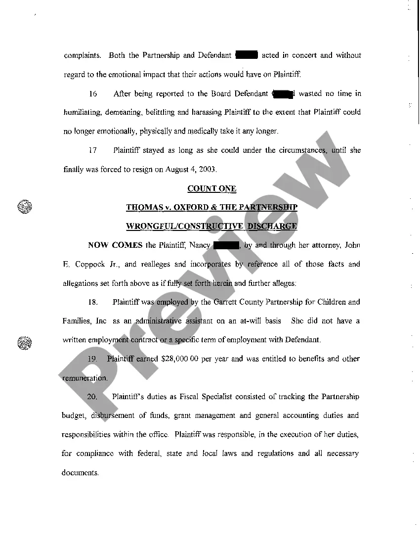 Get A01 Complaint Wrongful Discharge, Intentional Infliction of Emotional Distress, Respondeat Superior, and Negligent Hiring, Retention, Supervision Preview A01 Complaint Wrongful Discharge, Intentional Infliction of Emotional Distress, Respondeat Superior, and Negligent Hiring, Retention, Supervision