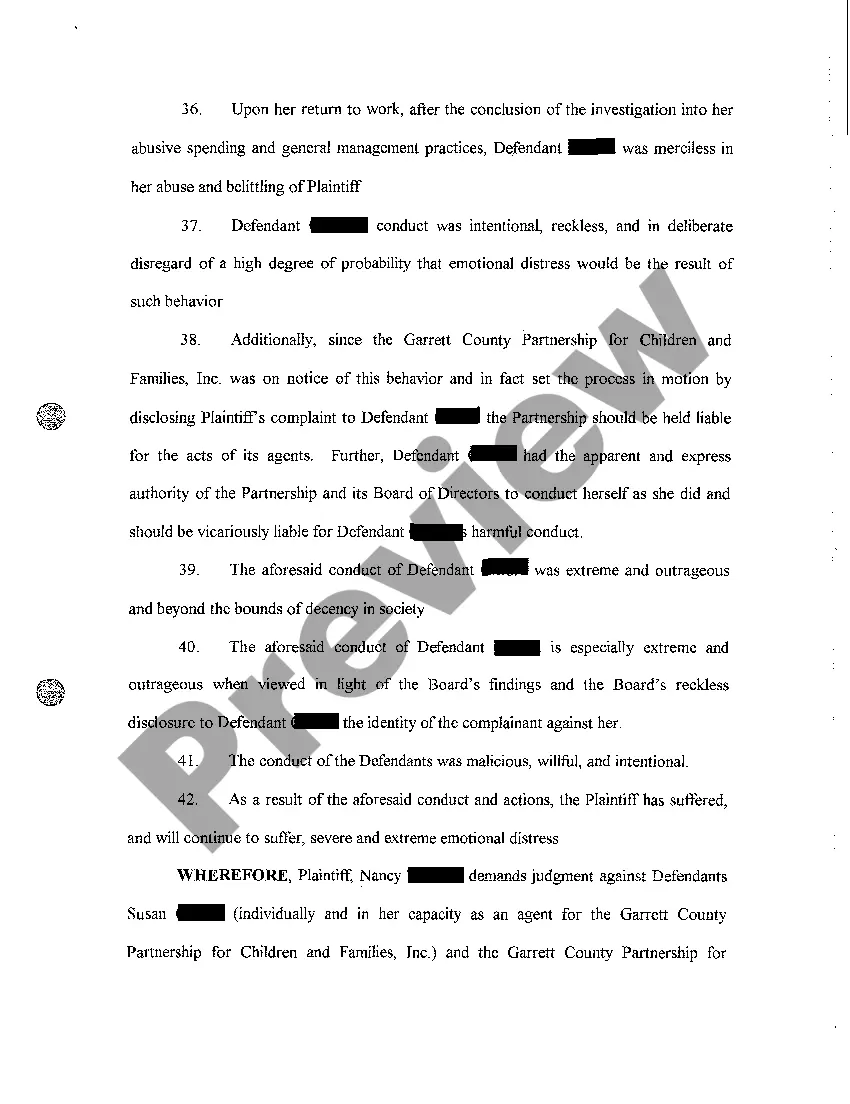 Get A01 Complaint Wrongful Discharge, Intentional Infliction of Emotional Distress, Respondeat Superior, and Negligent Hiring, Retention, Supervision Preview A01 Complaint Wrongful Discharge, Intentional Infliction of Emotional Distress, Respondeat Superior, and Negligent Hiring, Retention, Supervision