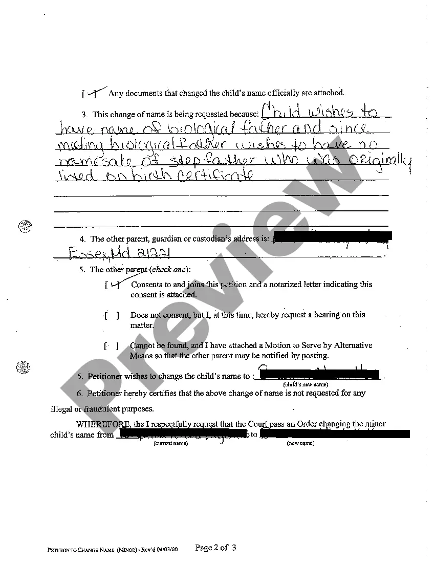 Preview A01 Petition to Change Name of a Minor
