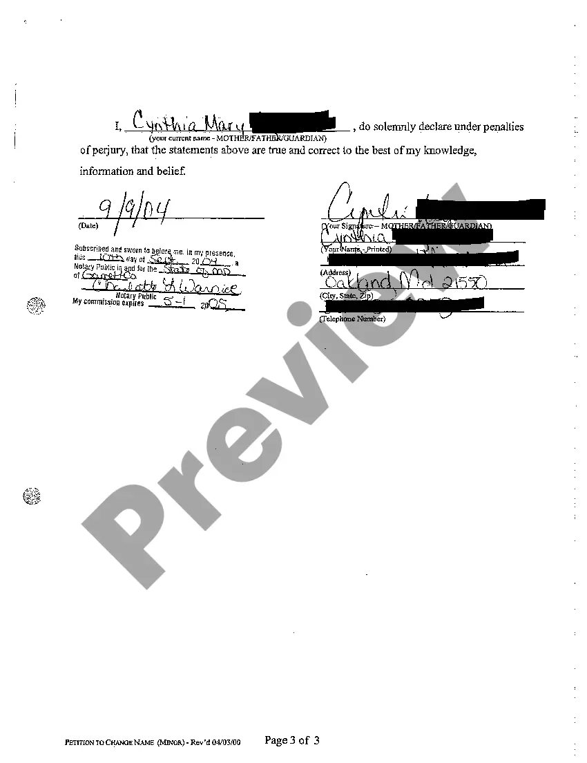 Preview A01 Petition to Change Name of a Minor