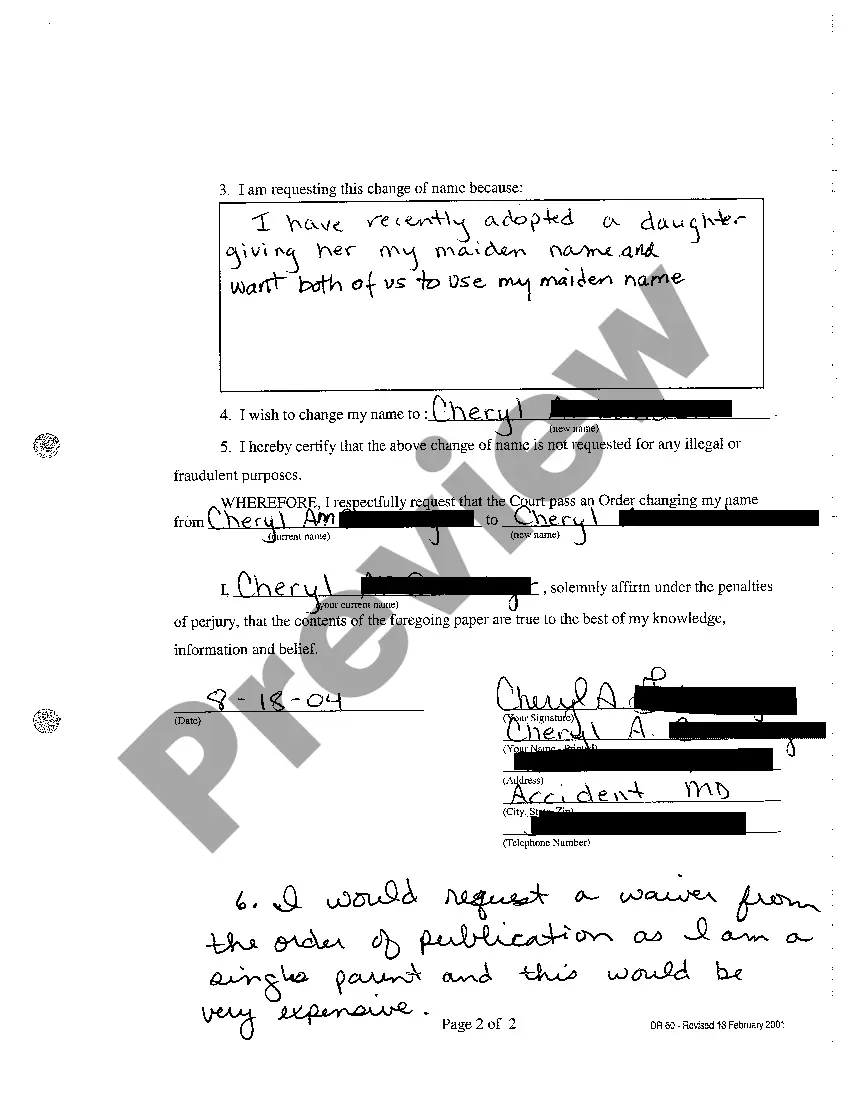 Preview A01 Petition for Change of Name of Adult