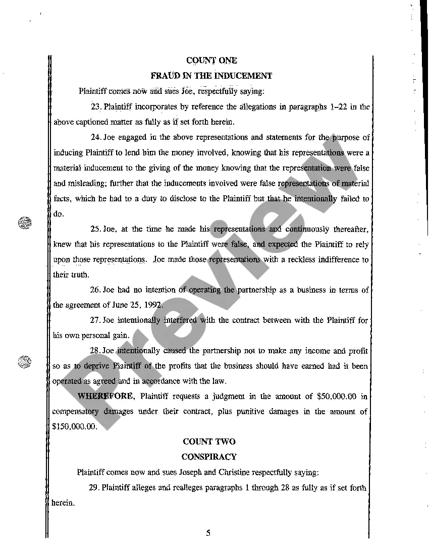 Get A01 Complaint Fraud in the Inducement, Conspiracy, and Interference with Economic Relationship Preview A01 Complaint Fraud in the Inducement, Conspiracy, and Interference with Economic Relationship