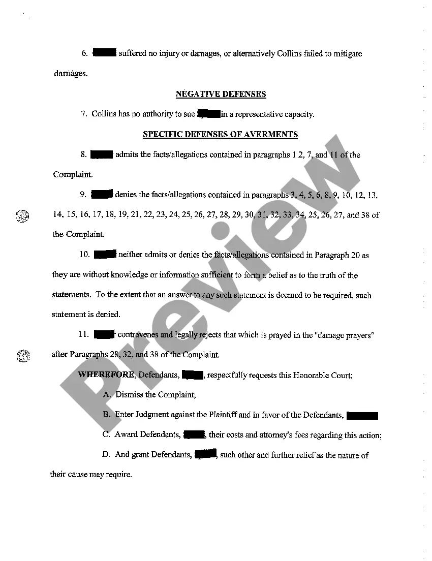 Preview A08 Answer to Complaint