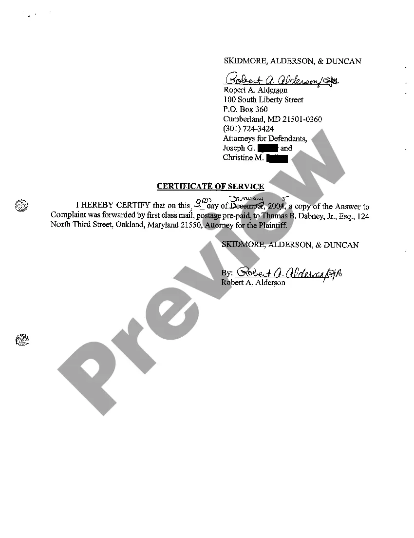 Preview A08 Answer to Complaint