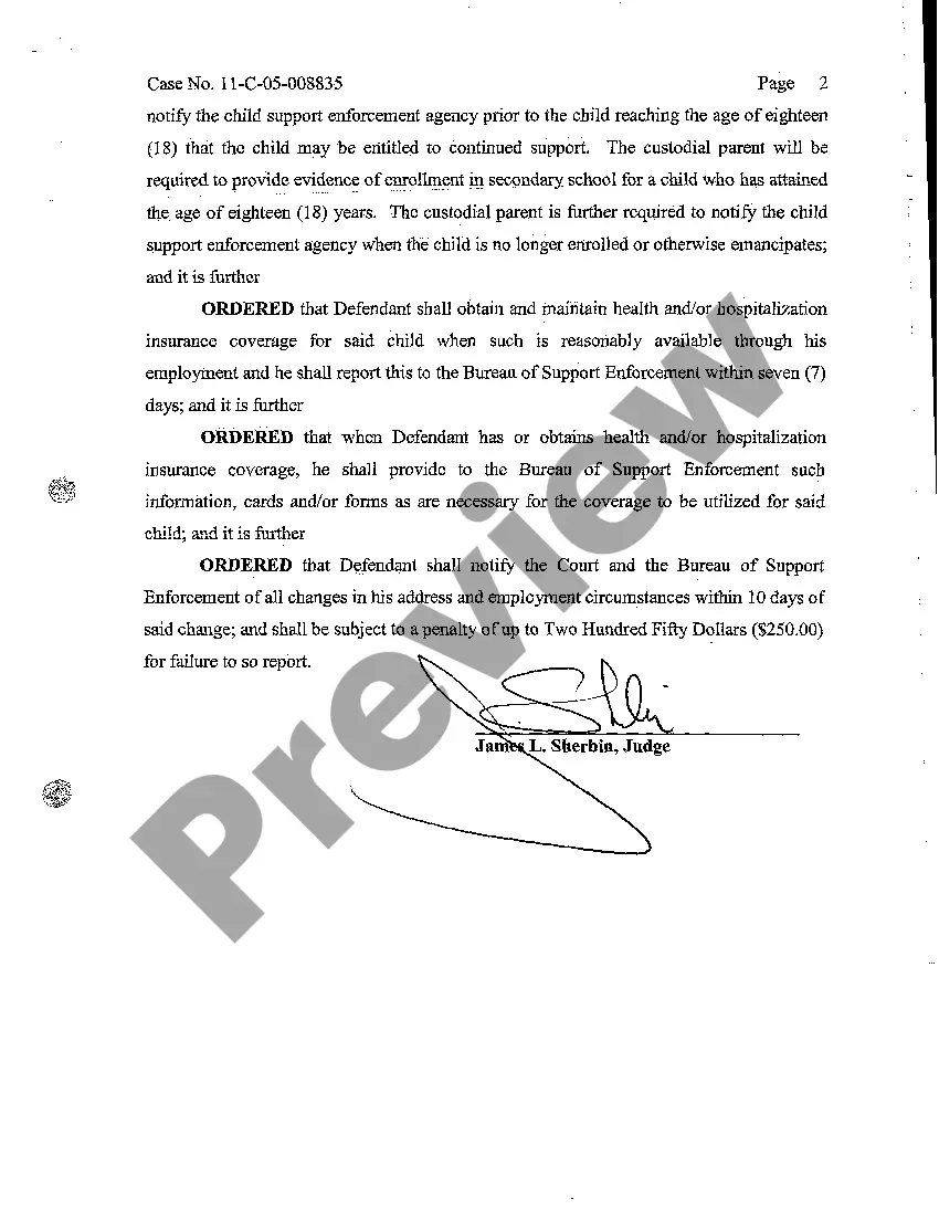 Preview A08 Order of Court Requiring Parent to Provide Child Support