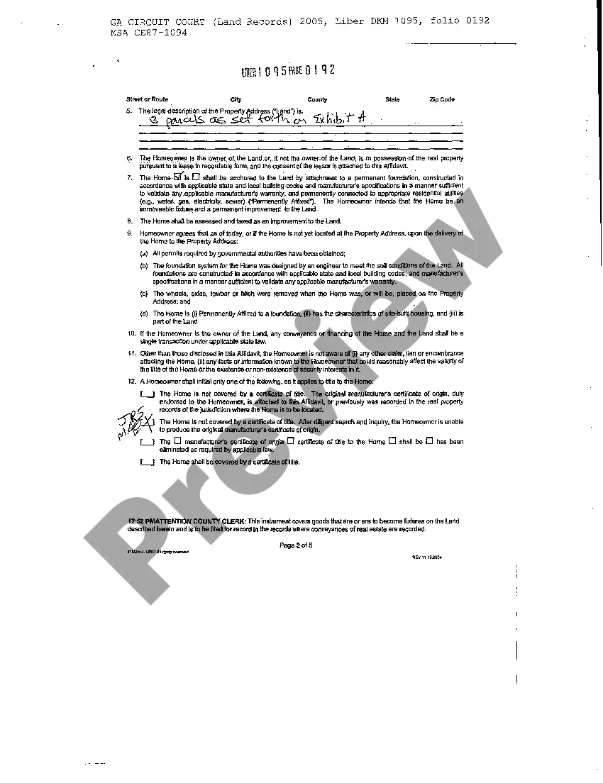Preview Manufactured Home Affidavit of Affixation