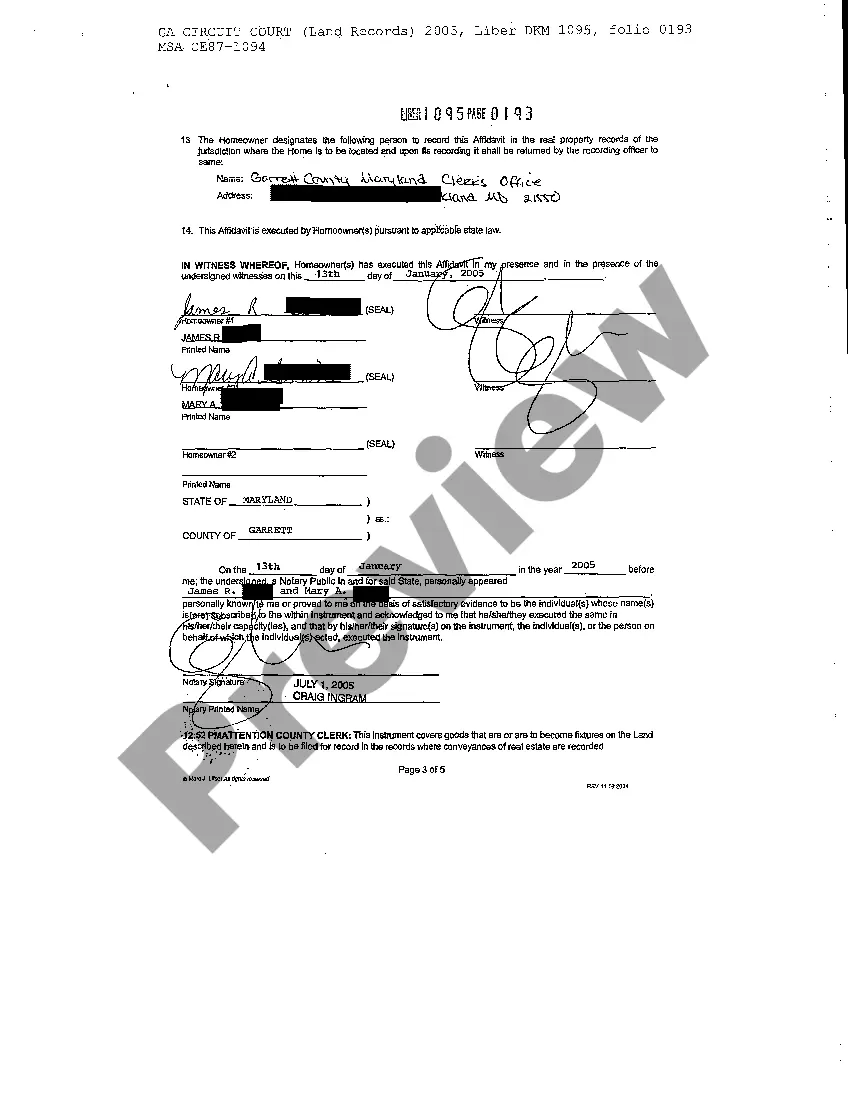 Preview Manufactured Home Affidavit of Affixation