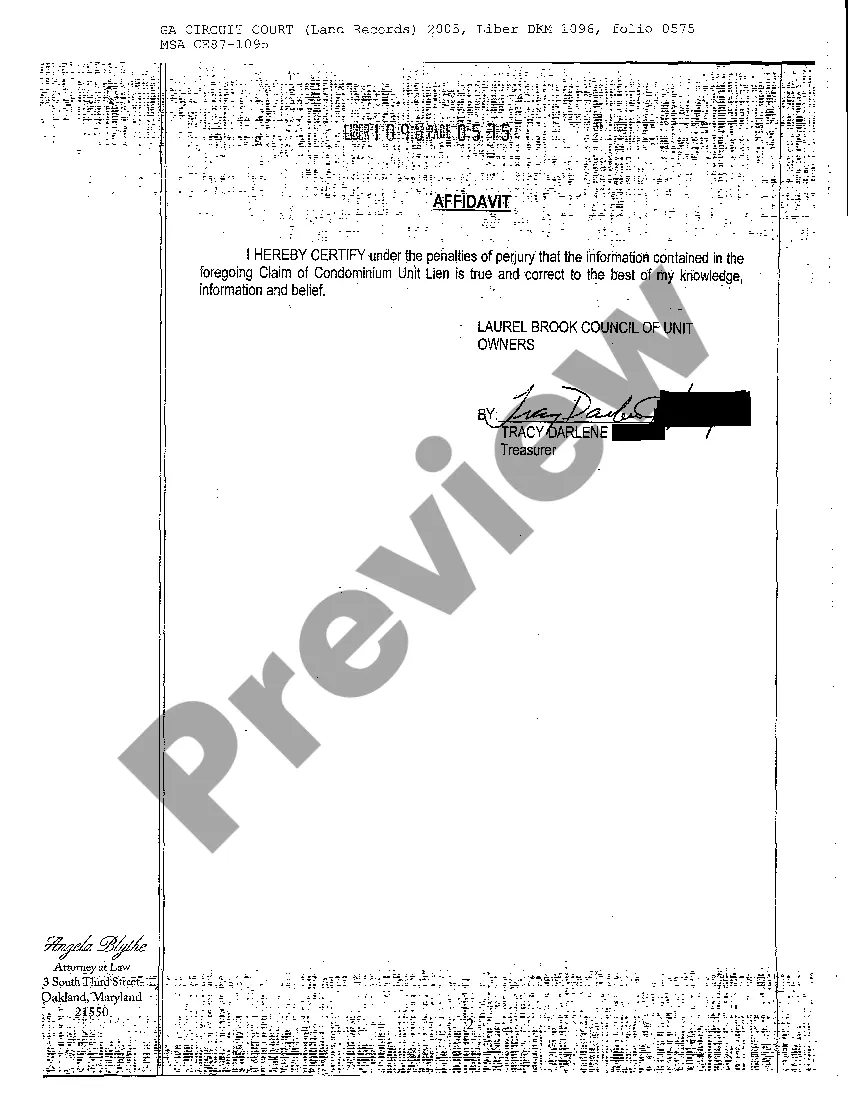 Preview Claim of Condominium Unit Lien