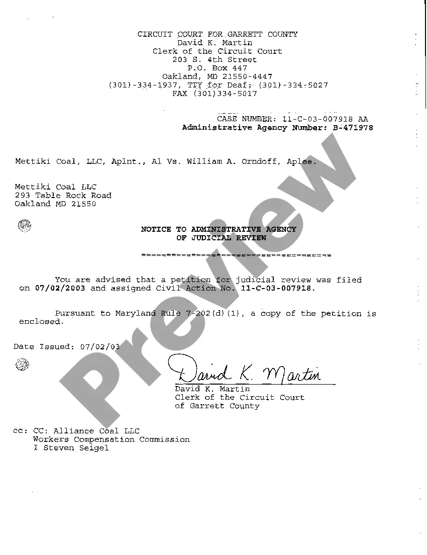 Preview A01 Petition for Judicial Review of Suit Involving Maryland Workers' Compensation Commission