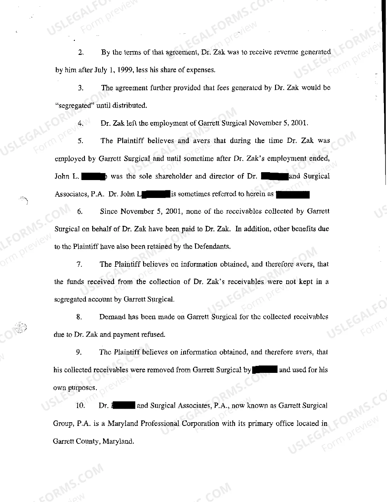 Preview A01 Complaint for Breach of Employment Agreement to Pay Employee Fees Generated