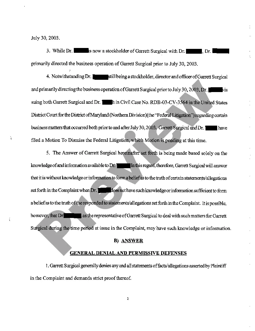 Preview A03 Answer to Complaint and Crossclaim