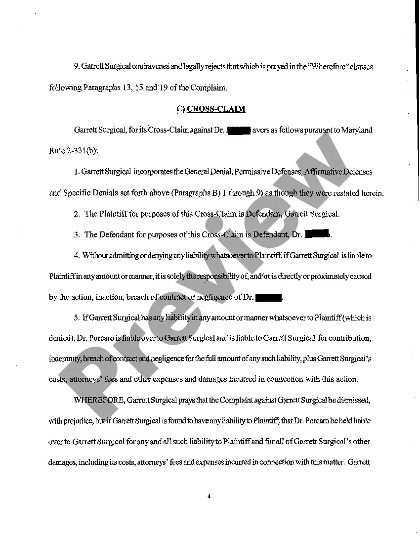 Preview A03 Answer to Complaint and Crossclaim