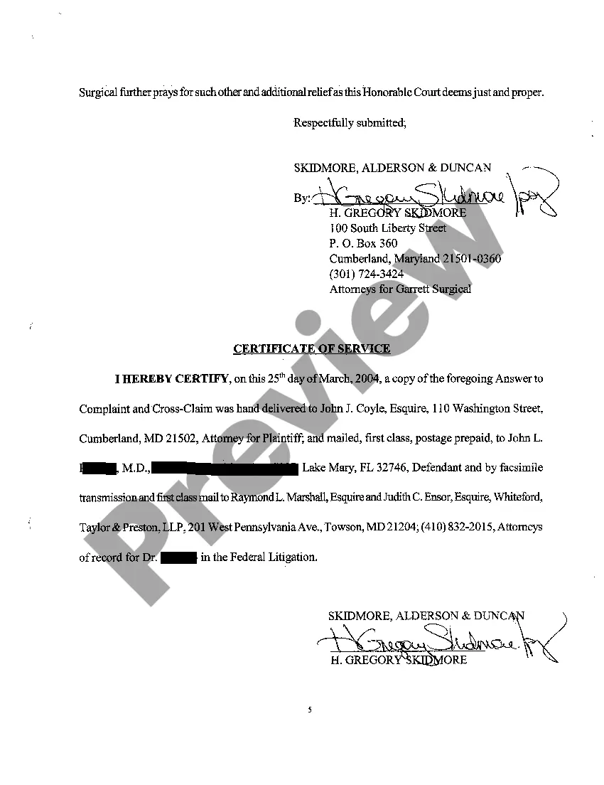 Preview A03 Answer to Complaint and Crossclaim