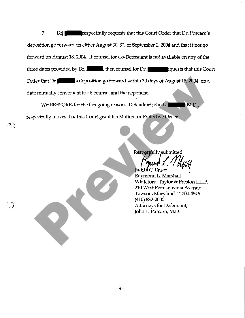 Preview A07 Defendant's Motion for Protective Order and Memorandum of Law in Support