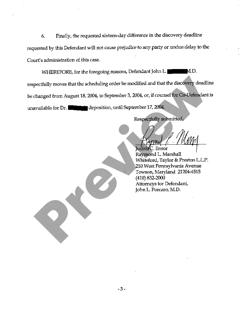 Preview A10 Defendant's Motion to Modify the Scheduling Order and Memorandum of Law in Support