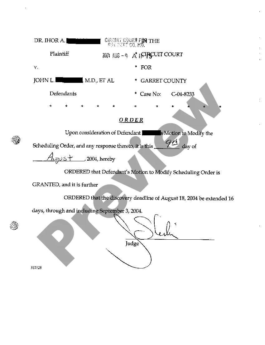Get A13 Order Granting Defendant's Motion for Protective Order, Motion to Modify Scheduling Order, and Extending Discovery Deadline Preview A13 Order Granting Defendant's Motion for Protective Order, Motion to Modify Scheduling Order, and Extending Discovery Deadline