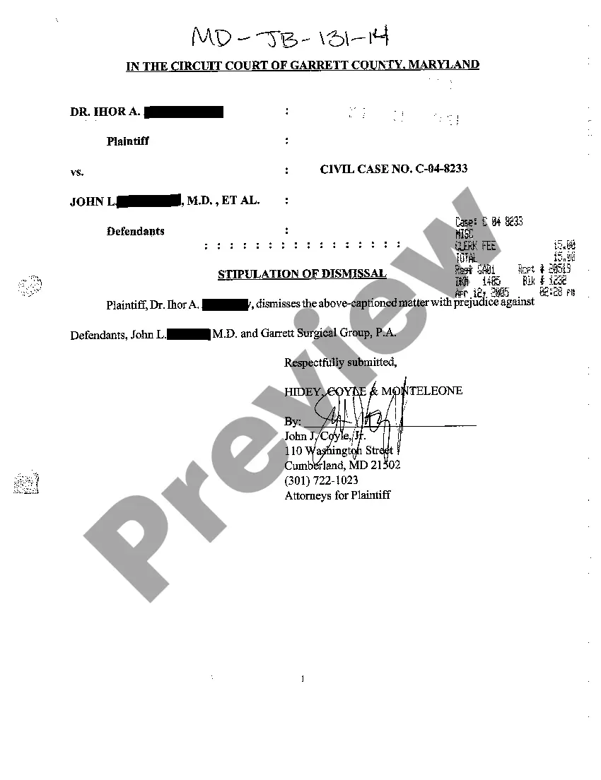 Preview A14 Stipulation of Dismissal with Prejudice