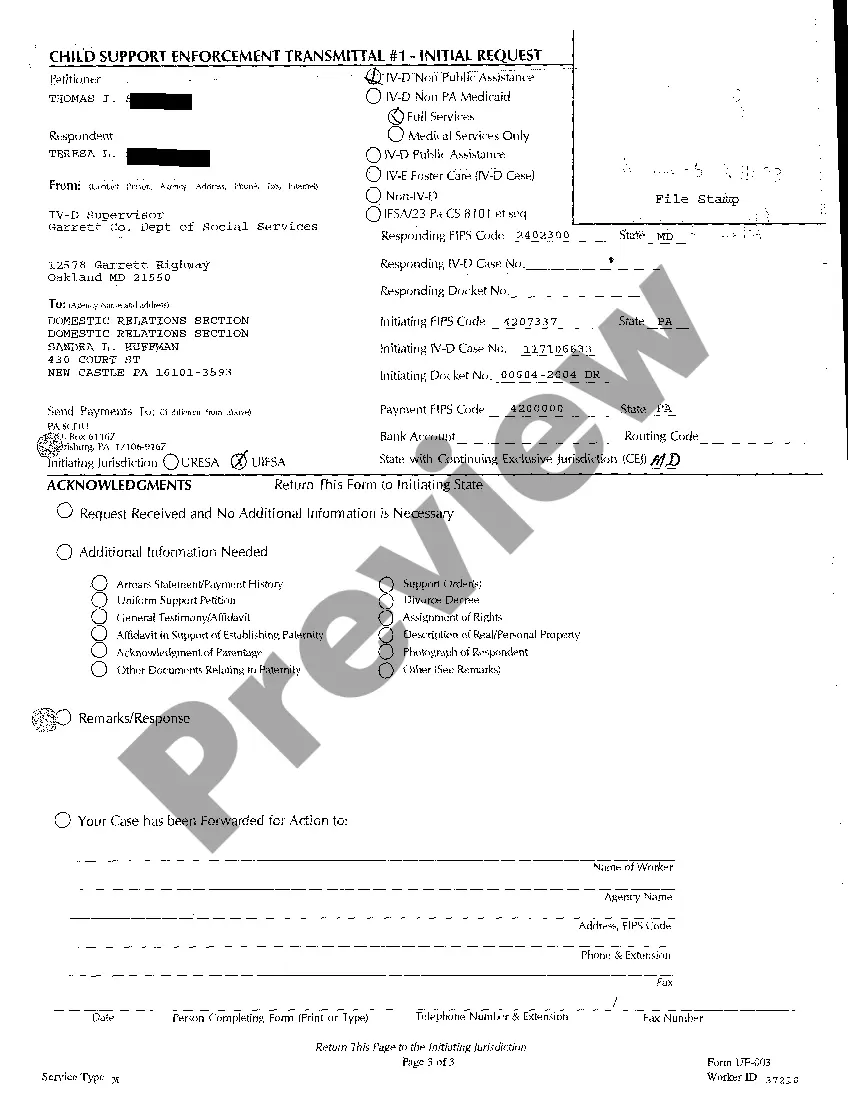 Preview A01 Child Support Enforcement Transmittal