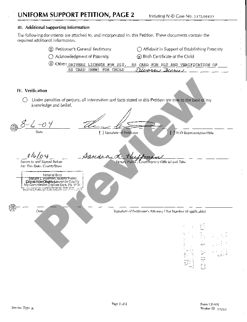 Preview A02 Uniform Support Petition for Establishment of Child Support