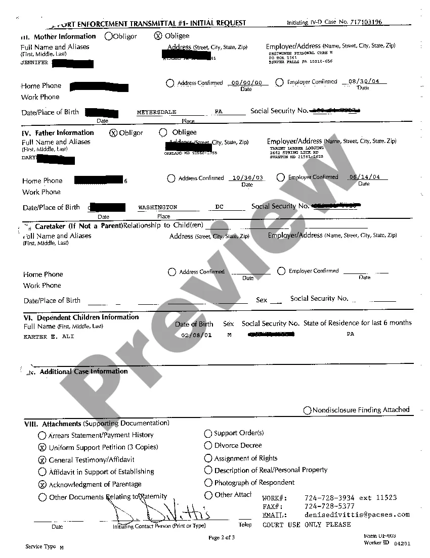 Preview A01 Child Support Enforcement Transmittal for the Establishment of Child Support and Medical Coverage
