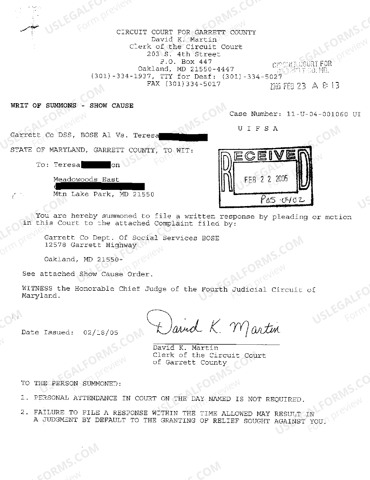 Maryland Order to Show Cause Why Defendant Should Not be Found in