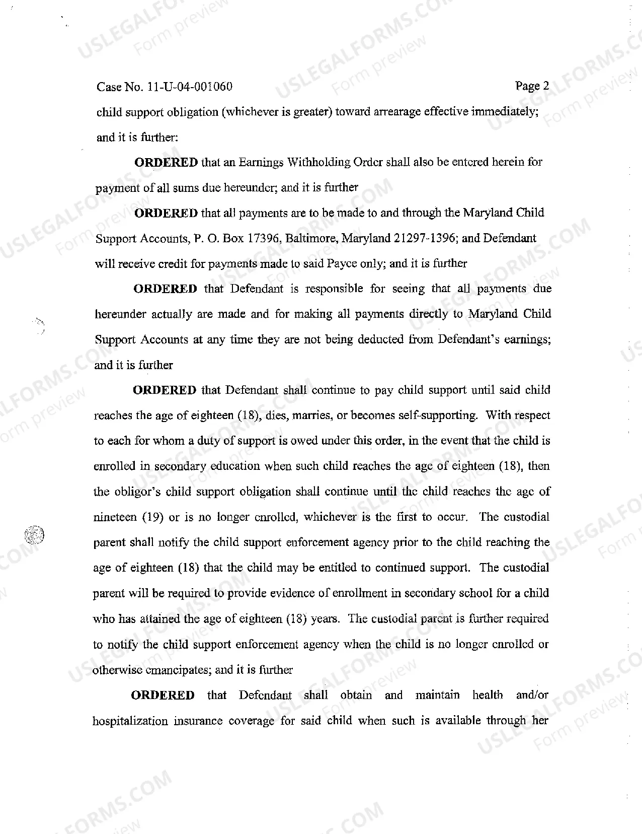 Preview A07 Order of Court Granting Petitioner's Request for Child Support