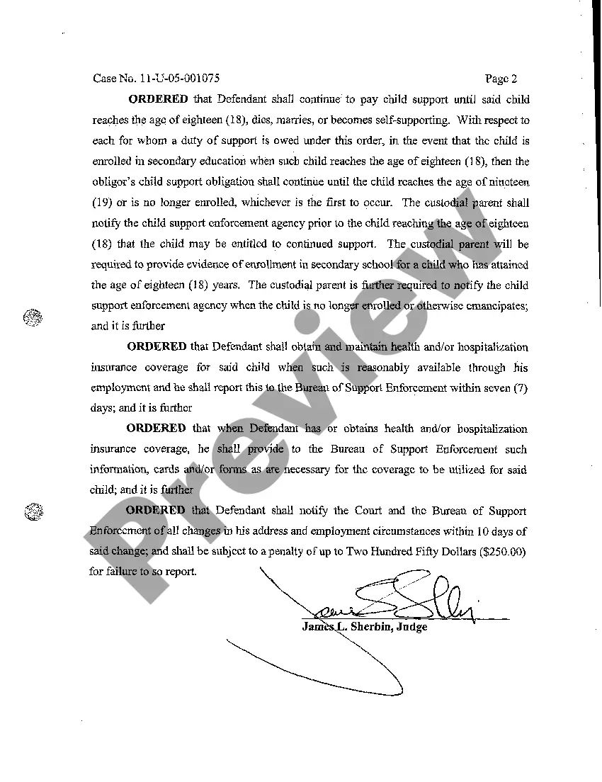 Preview A05 Order of Court Granting Request for Child Support
