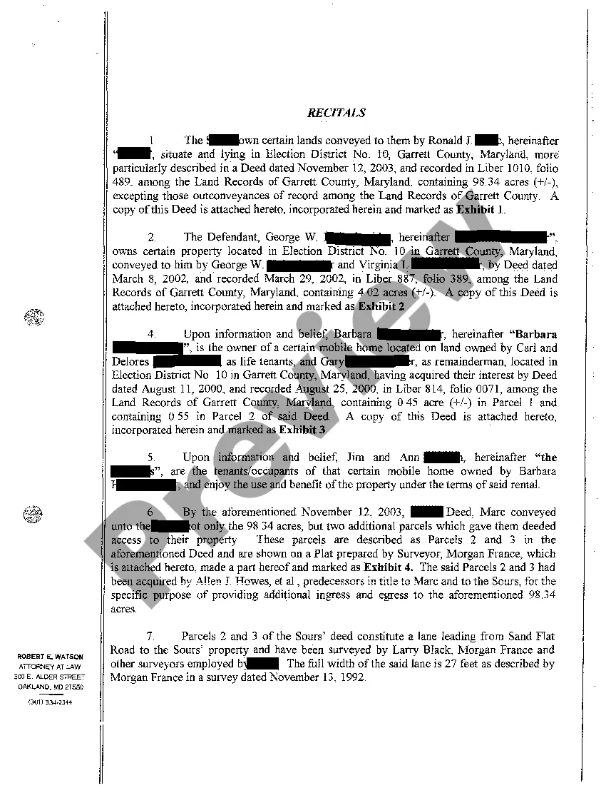 Preview A01 Complaint for Quieting Title and Trespass to Property Hampering Plaintiff's Tree Farm Business