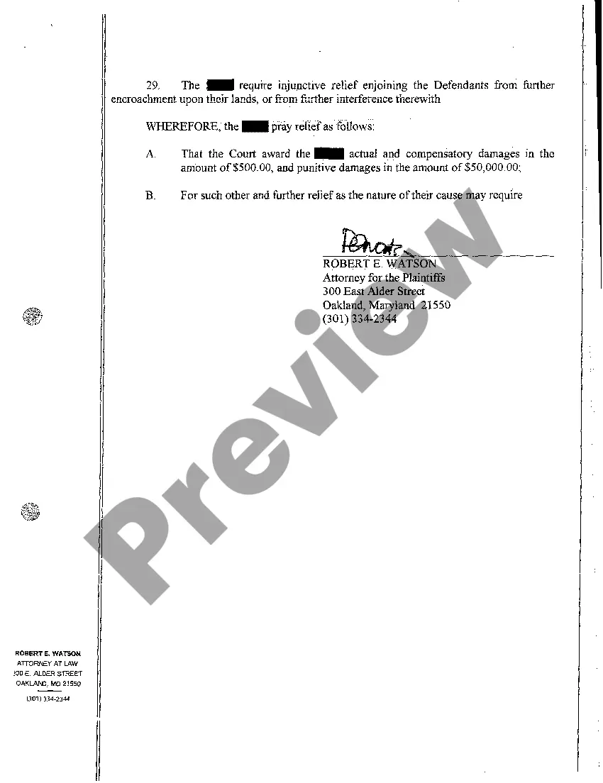 Preview A01 Complaint for Quieting Title and Trespass to Property Hampering Plaintiff's Tree Farm Business