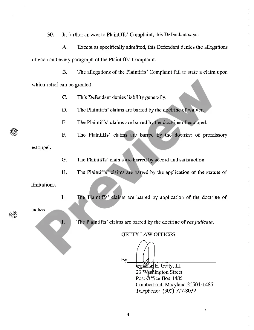 Preview A06 Answer to Complaint