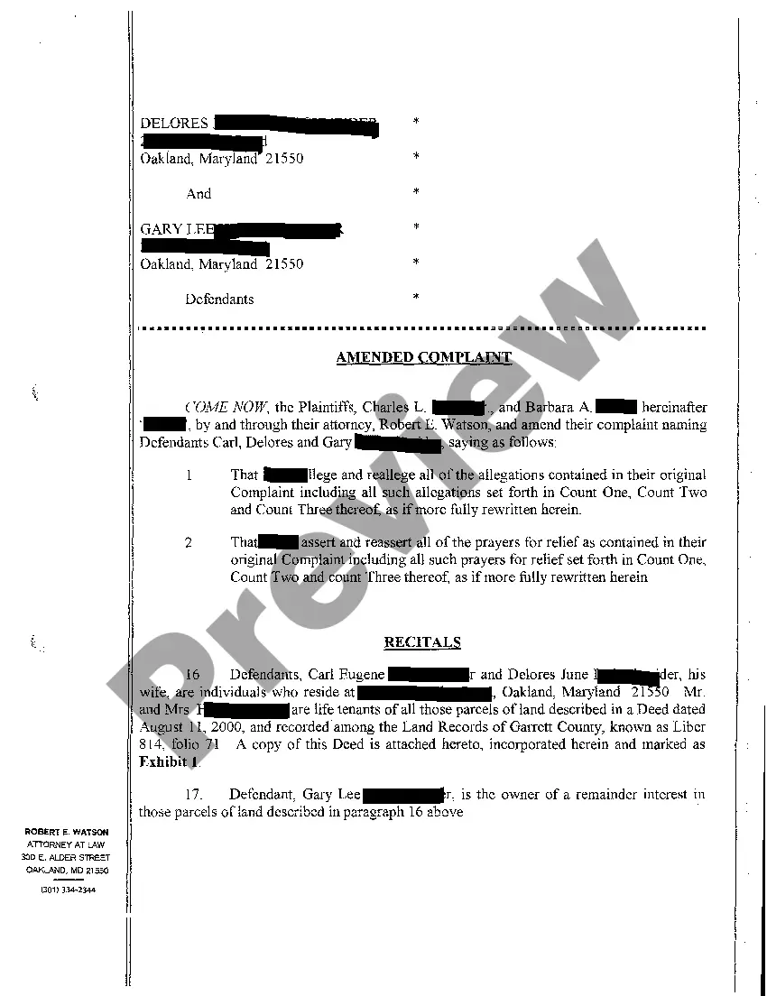 Preview A11 Amended Complaint for Quieting Title and Trespass to Property Hampering Plaintiff's Tree Farm Business