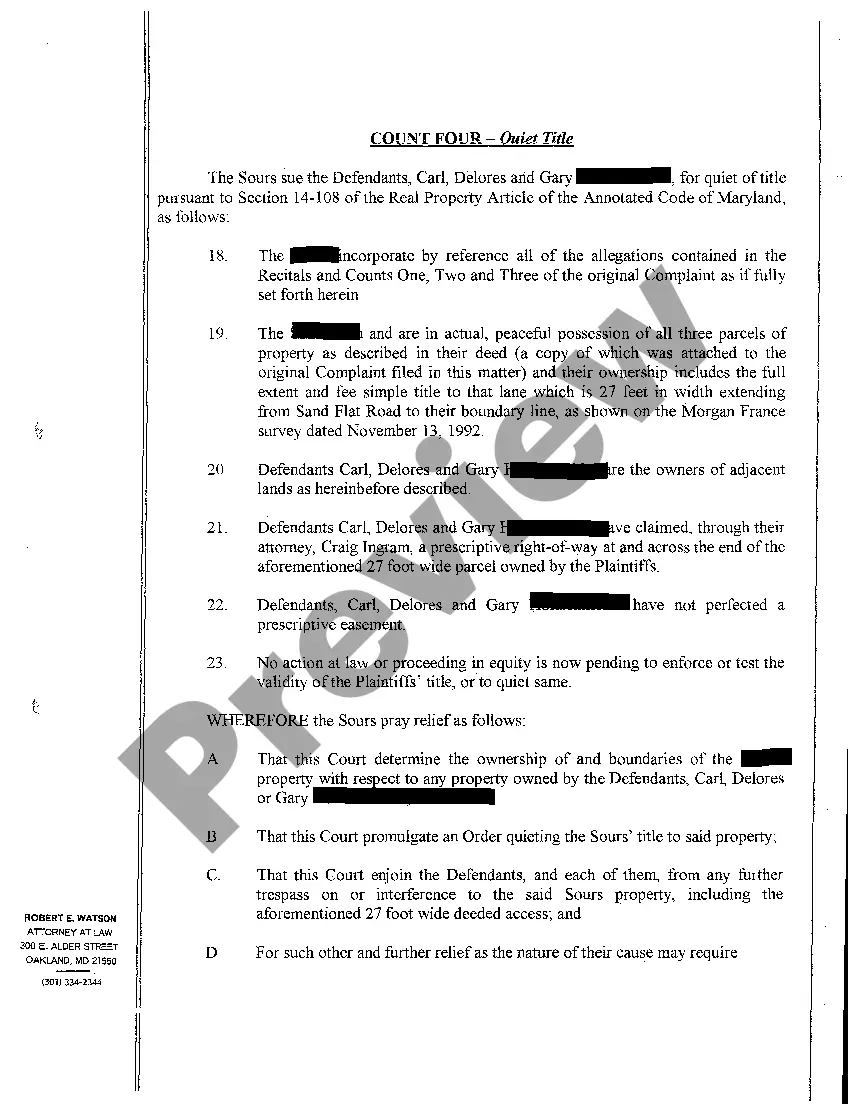 Preview A11 Amended Complaint for Quieting Title and Trespass to Property Hampering Plaintiff's Tree Farm Business