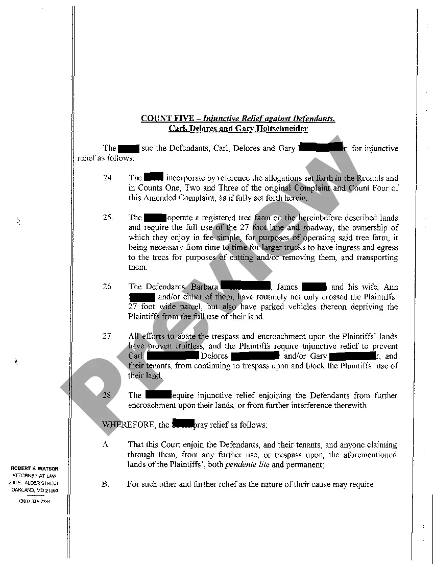Preview A11 Amended Complaint for Quieting Title and Trespass to Property Hampering Plaintiff's Tree Farm Business