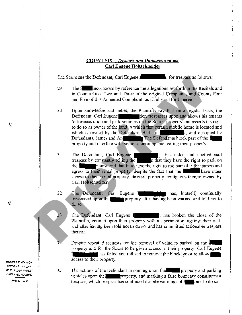Preview A11 Amended Complaint for Quieting Title and Trespass to Property Hampering Plaintiff's Tree Farm Business