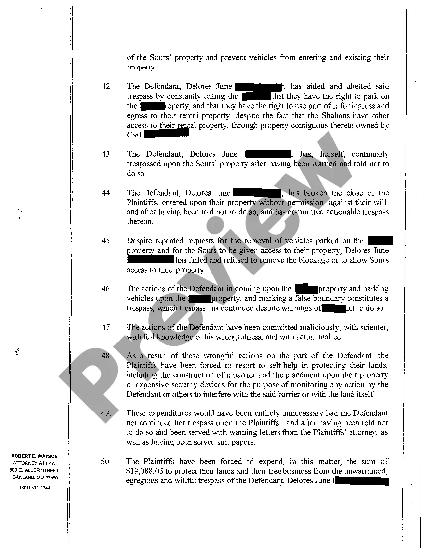 Preview A11 Amended Complaint for Quieting Title and Trespass to Property Hampering Plaintiff's Tree Farm Business