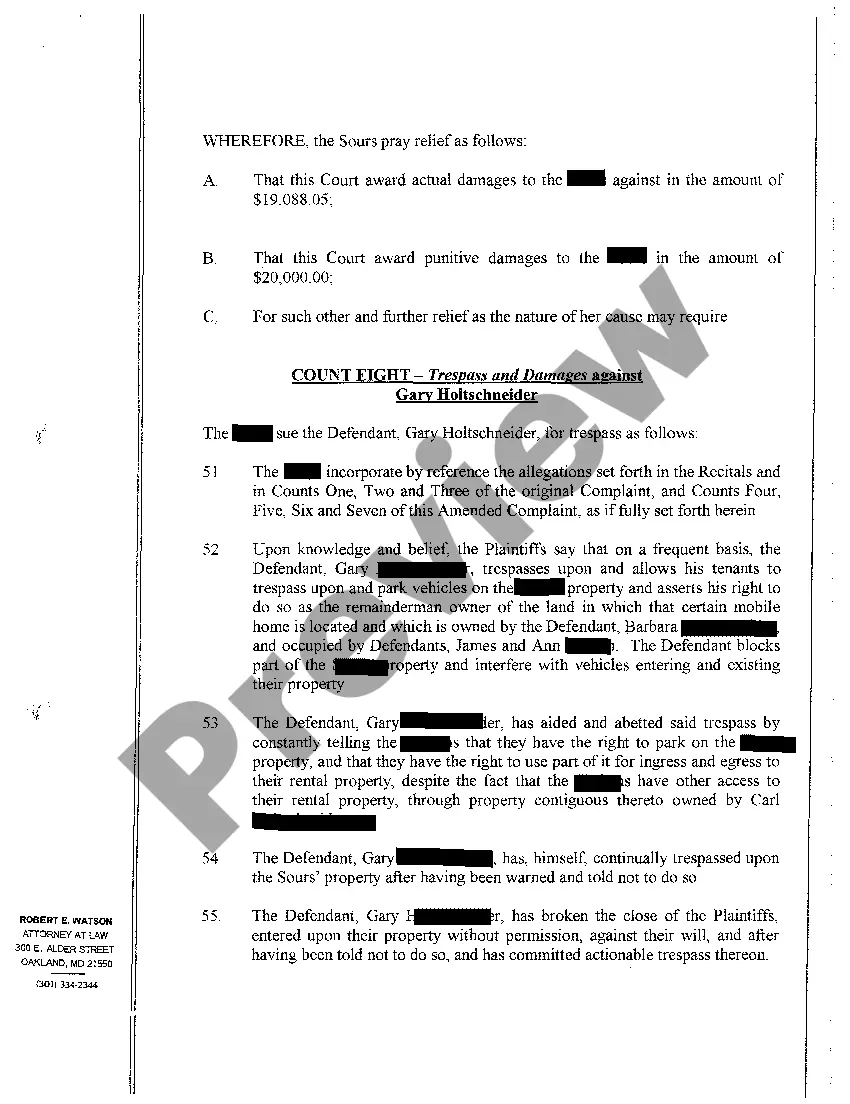 Preview A11 Amended Complaint for Quieting Title and Trespass to Property Hampering Plaintiff's Tree Farm Business