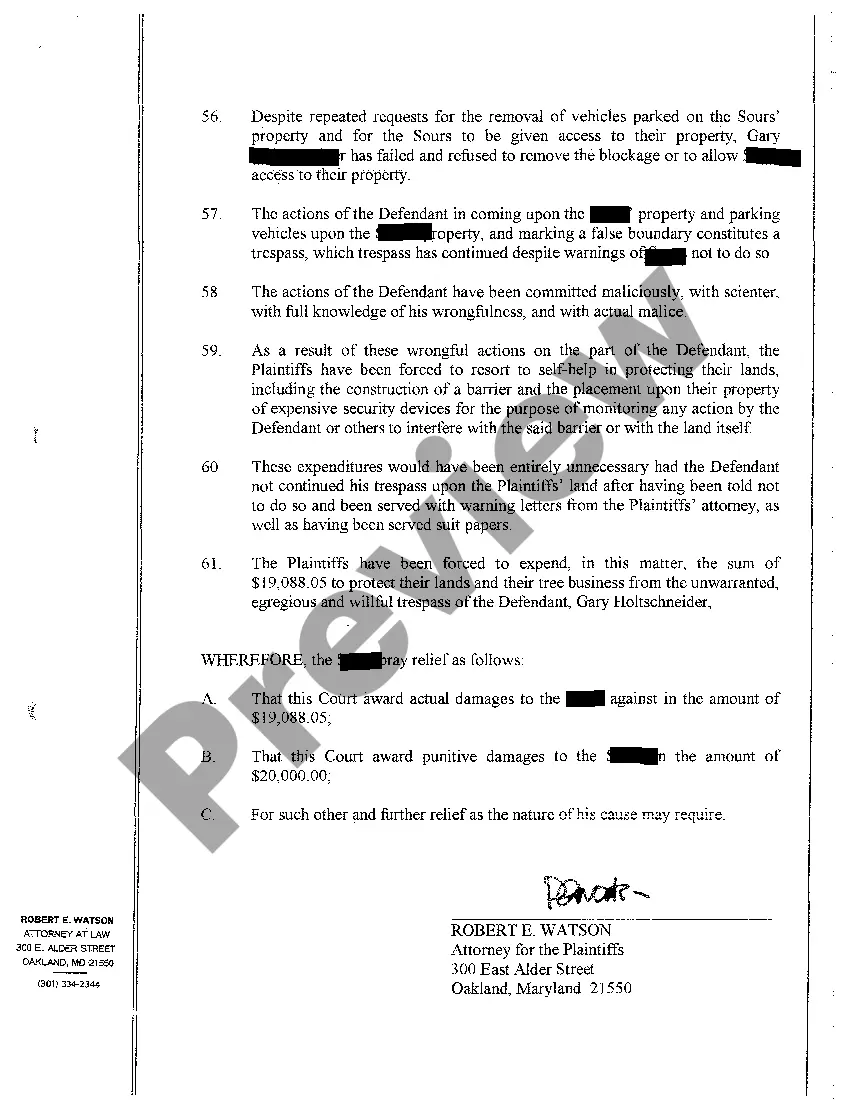 Preview A11 Amended Complaint for Quieting Title and Trespass to Property Hampering Plaintiff's Tree Farm Business