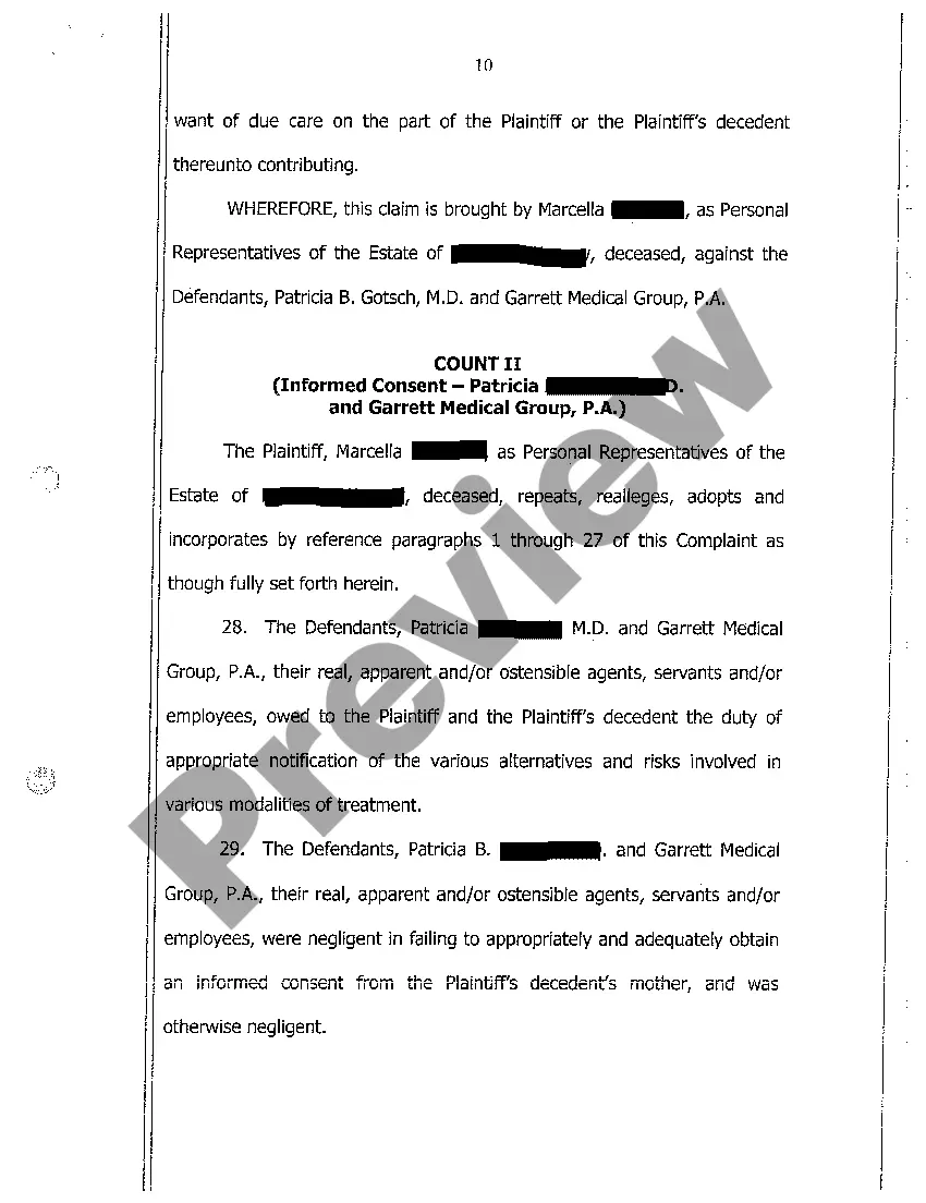 Get A01 Complaint Against Hospital for Wrongful Death of Newborn Baby Preview A01 Complaint Against Hospital for Wrongful Death of Newborn Baby