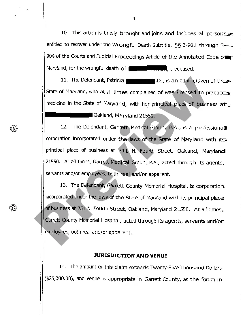 Get A01 Complaint Against Hospital for Wrongful Death of Newborn Baby Preview A01 Complaint Against Hospital for Wrongful Death of Newborn Baby