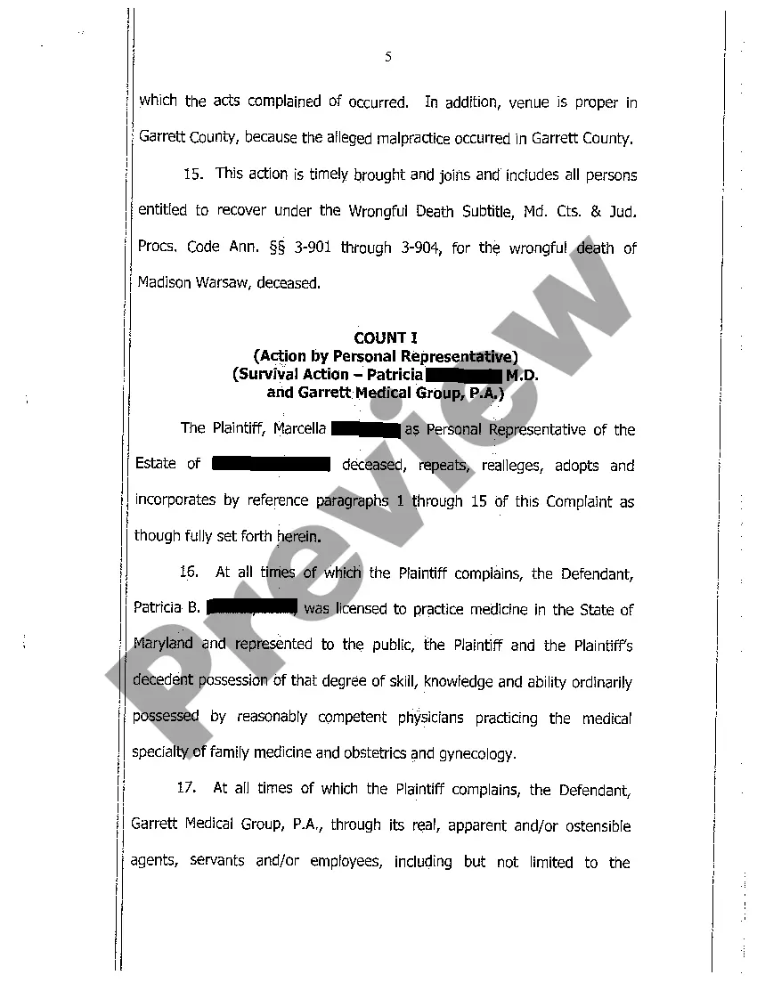 Get A01 Complaint Against Hospital for Wrongful Death of Newborn Baby Preview A01 Complaint Against Hospital for Wrongful Death of Newborn Baby